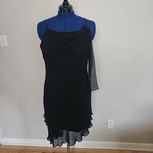 Marks & Spencer Black Drape Chiffon Waterfall Spaghetti Strap Dress